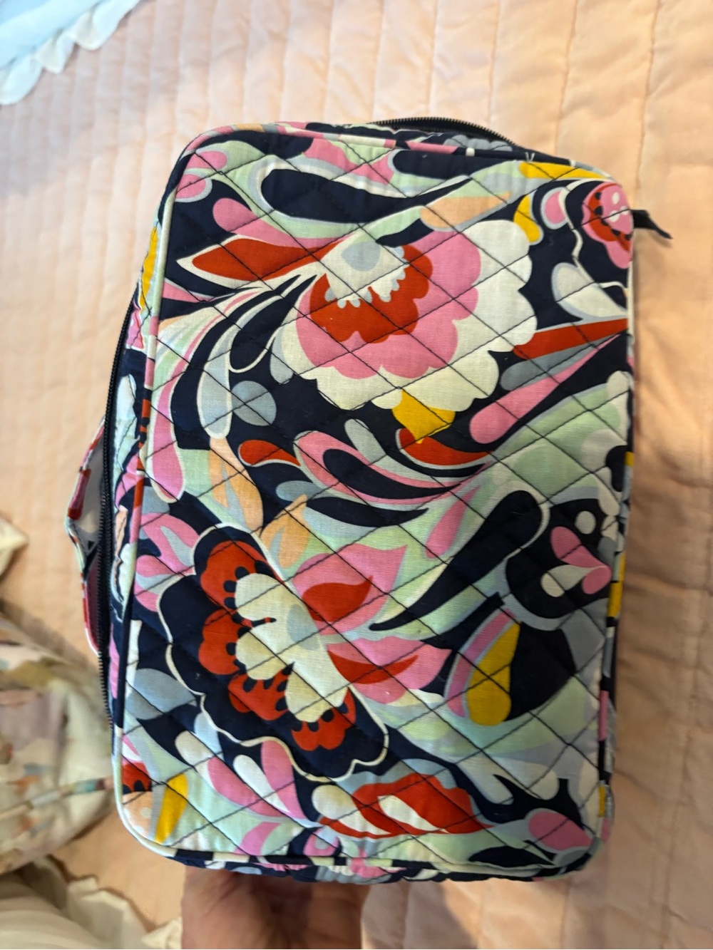 Vera Bradley Quilted Floral Cosmetic Case in Navy, Pink & Yellow